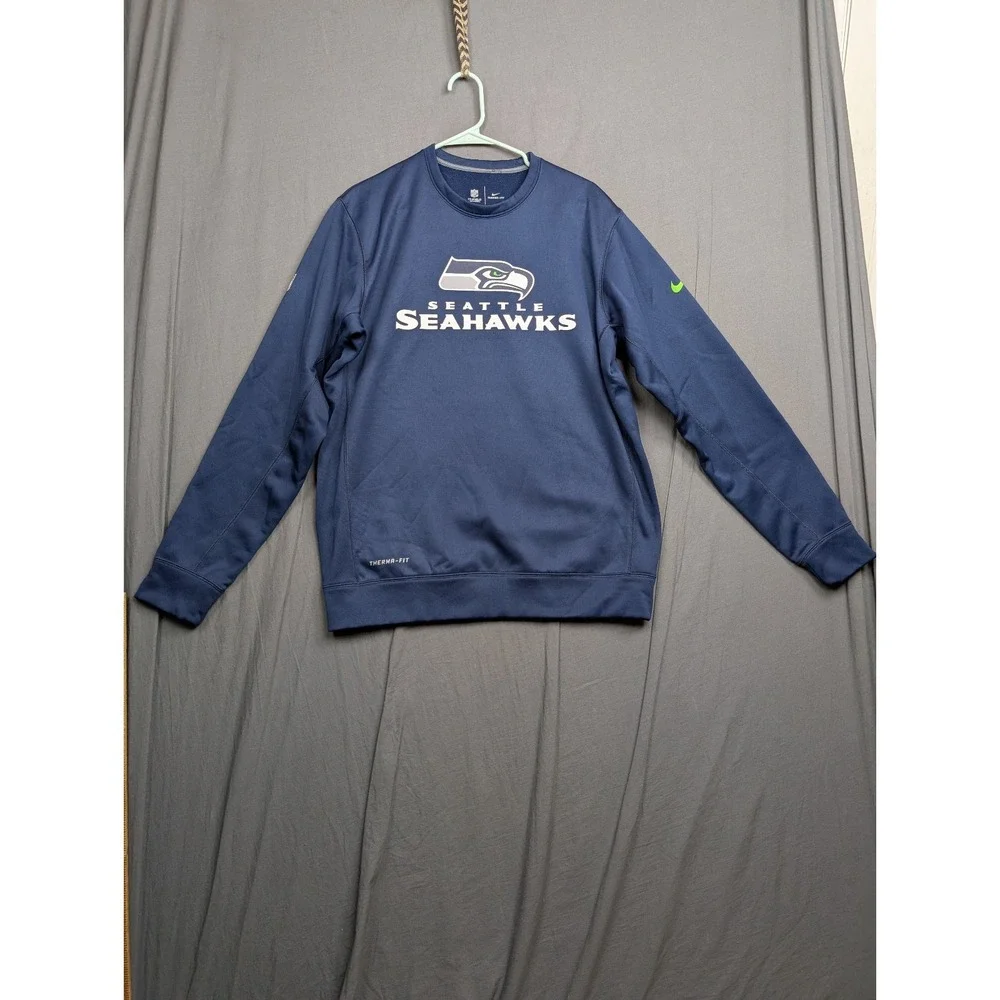 Nike Seattle Seahawks Men's Navy Blue Crewneck Sweatshirt Fleece Pullover ML